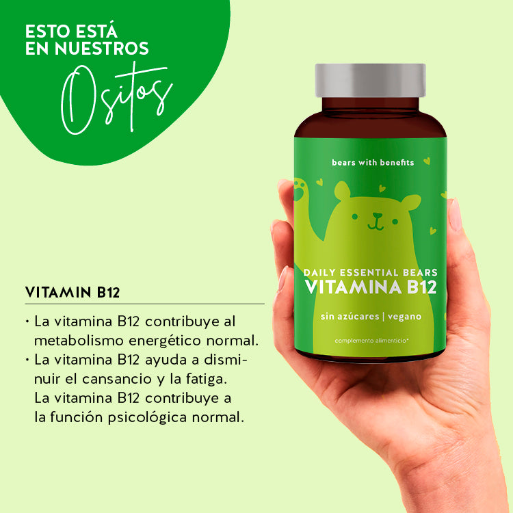 Esta imagen muestra los ingredientes del producto Daily Essential Bears con vitamina b12 de Bears with Benefits.